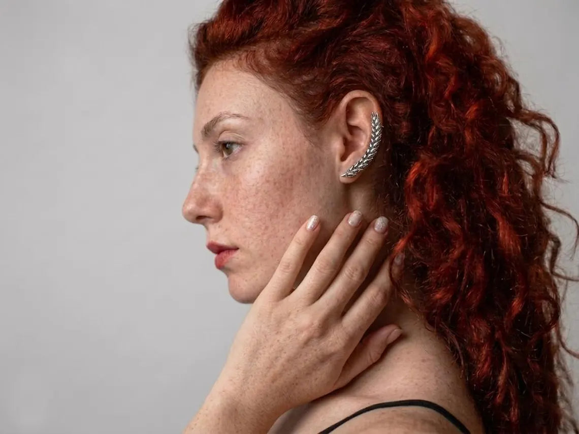 Nature-inspired wheat ear cuff in oxidized sterling silver