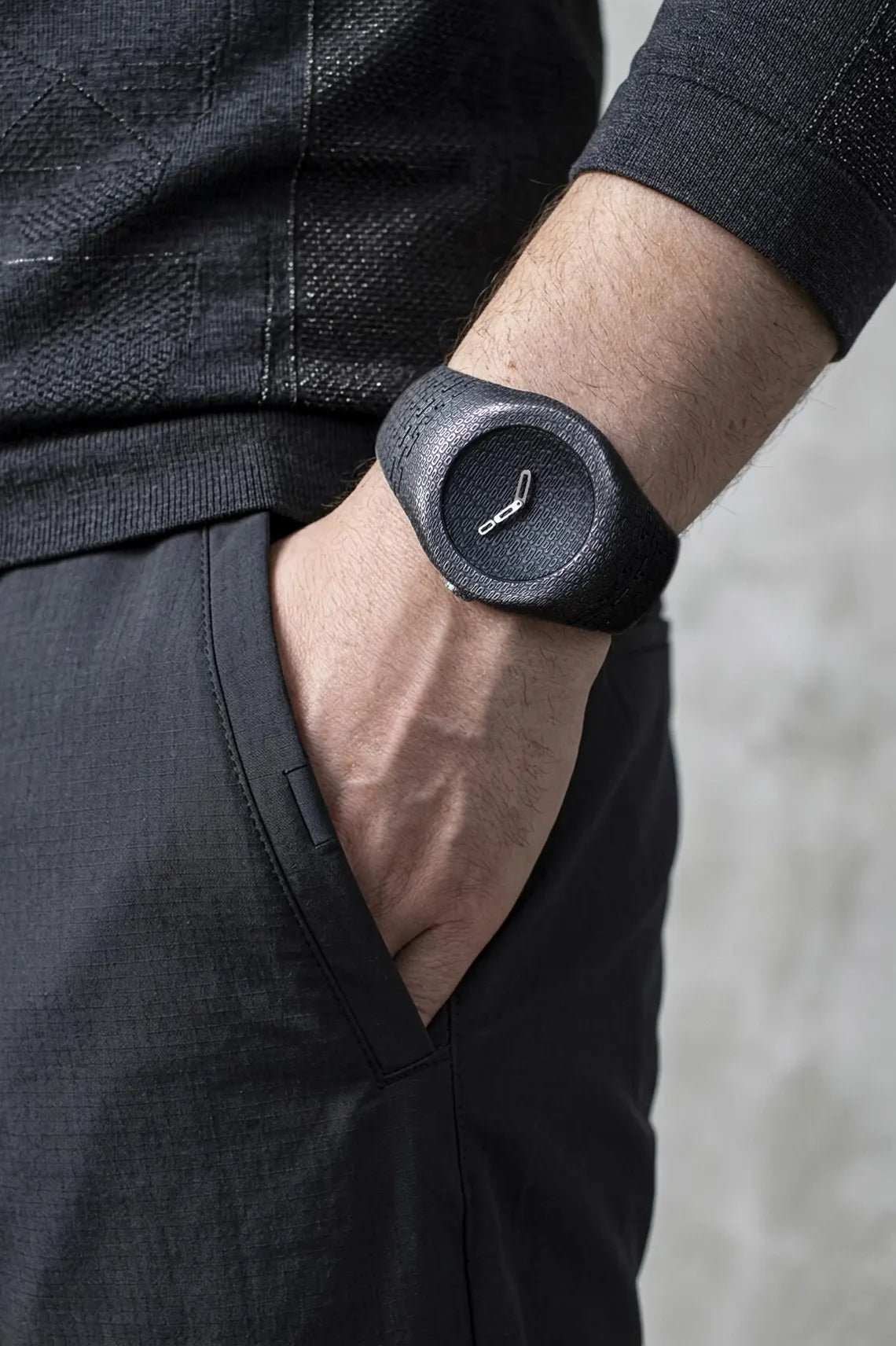 Unisex statement silver cuff wristwatch with minimalist dial
