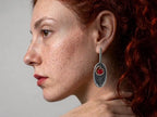 Artisan red coral dangle earrings and statement ring in sterling silver