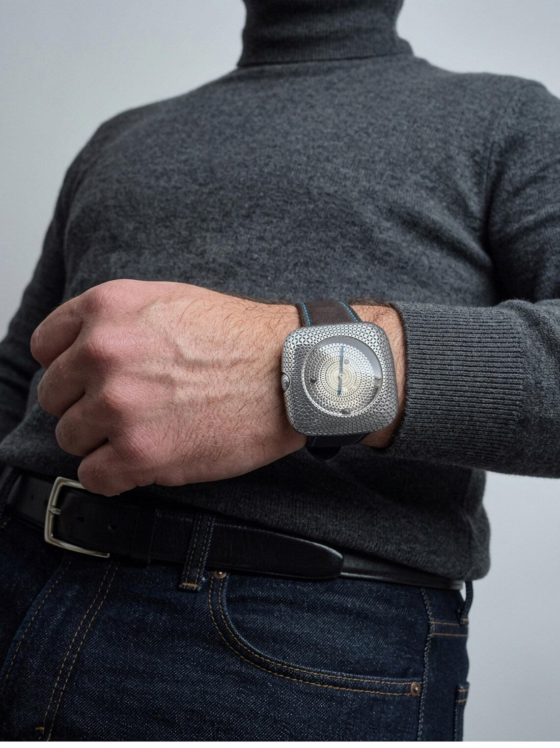 Artisan unisex sterling silver watch with sapphire crystal