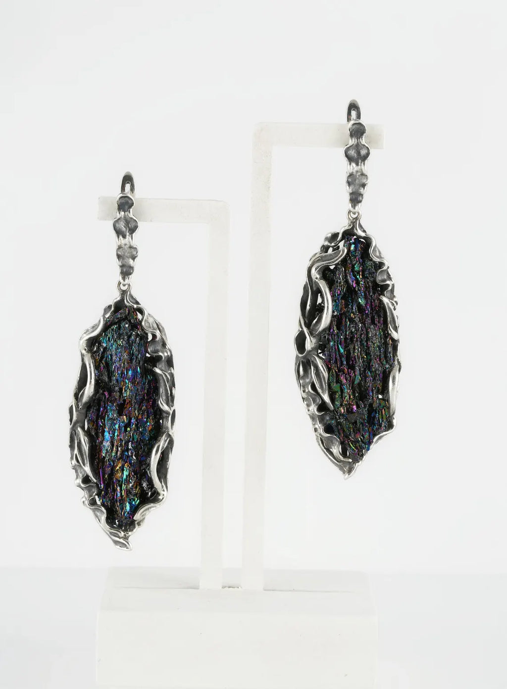 Handcrafted Rainbow Carborundum Crystal Dangle Earrings in Sterling Silver