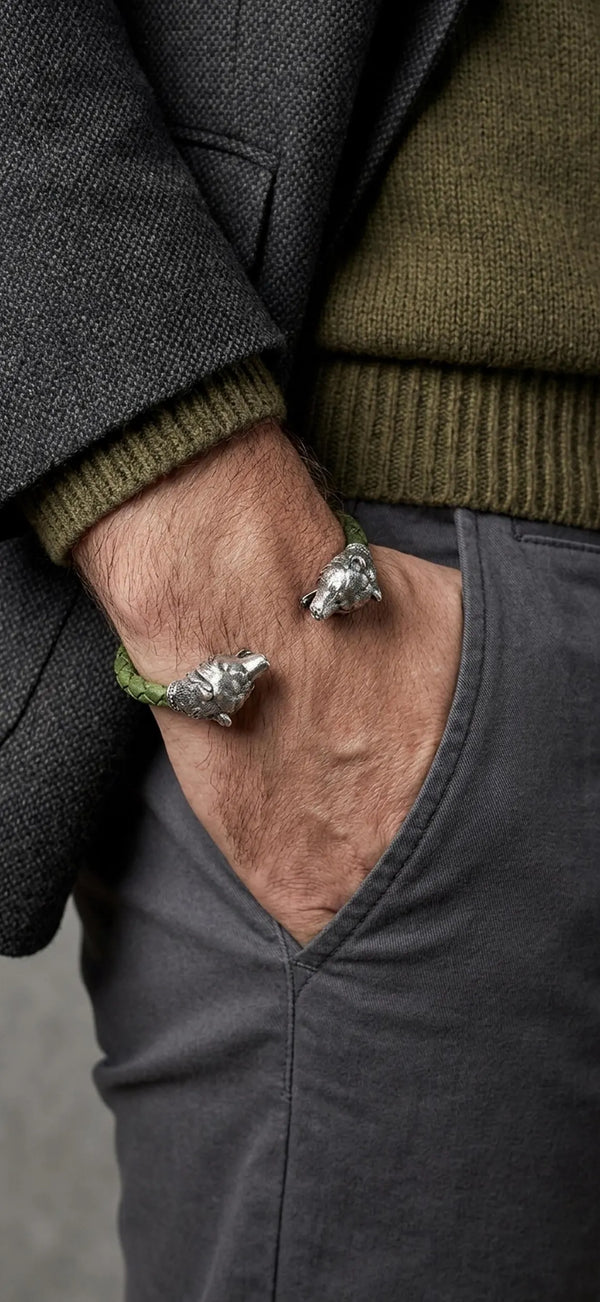 Bear head leather bracelet