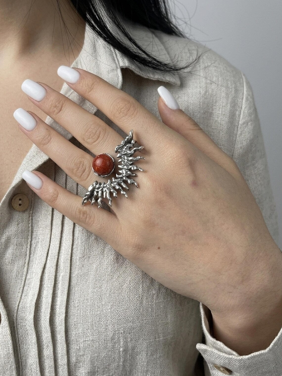 Sun & Red Coral Silver Earrings