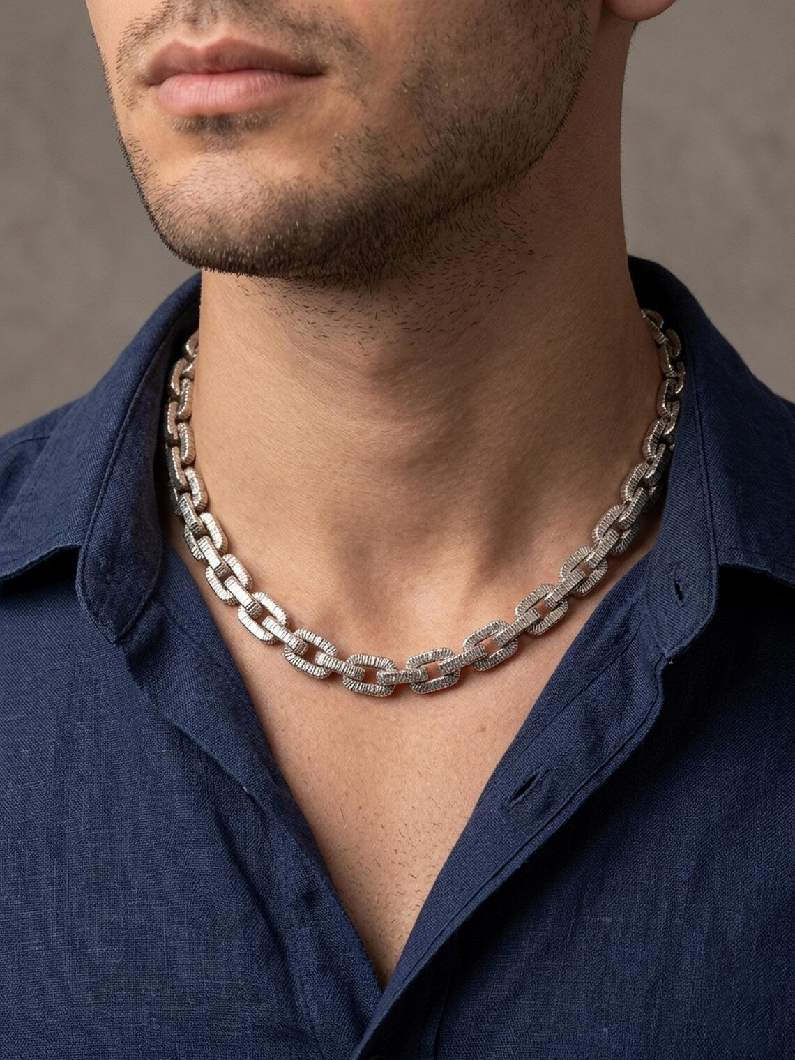Handcrafted chunky sterling silver anchor chain necklace