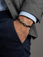 Mens leather silver bracelet