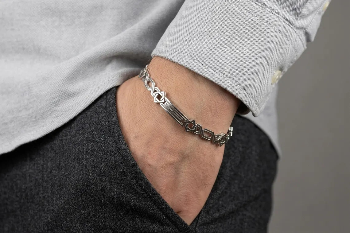 Sterling silver geometric link bracelet