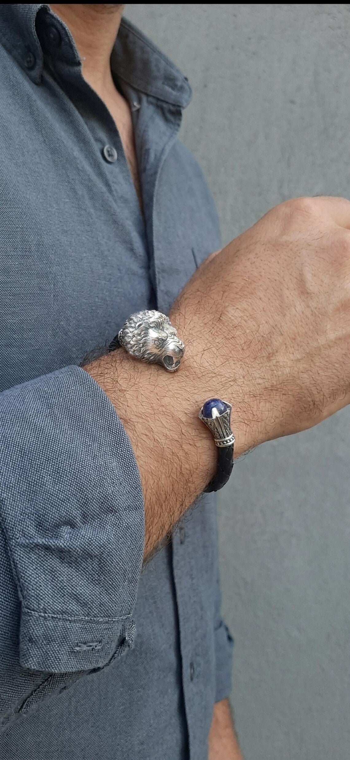 Sterling silver lion cuff bracelet