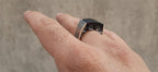 Handmade Aries silver ring with onyx close-up