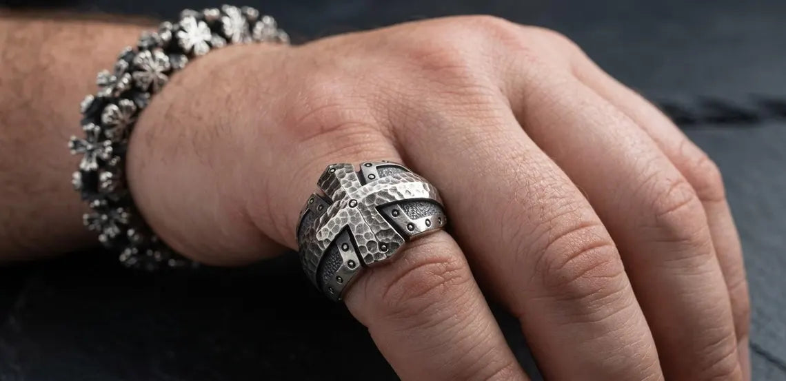 Men's warrior inspired silver ring