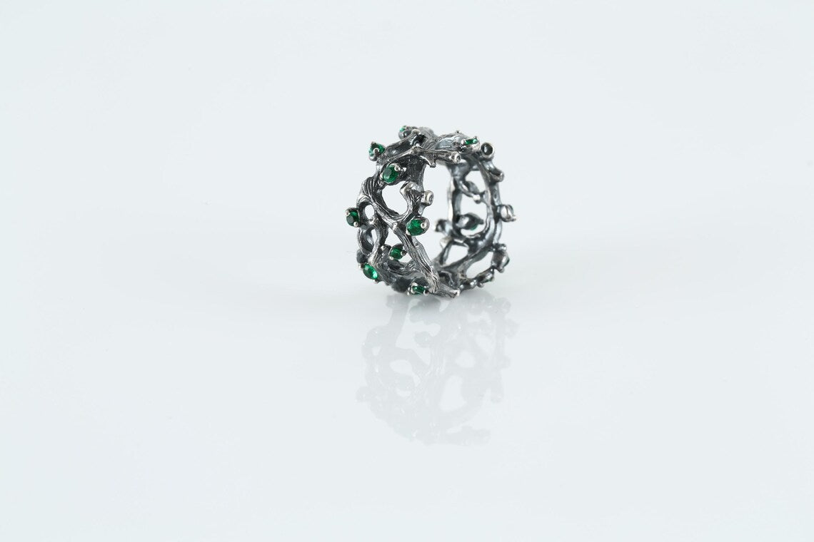 Nature inspired woodland statement ring in 925 silver