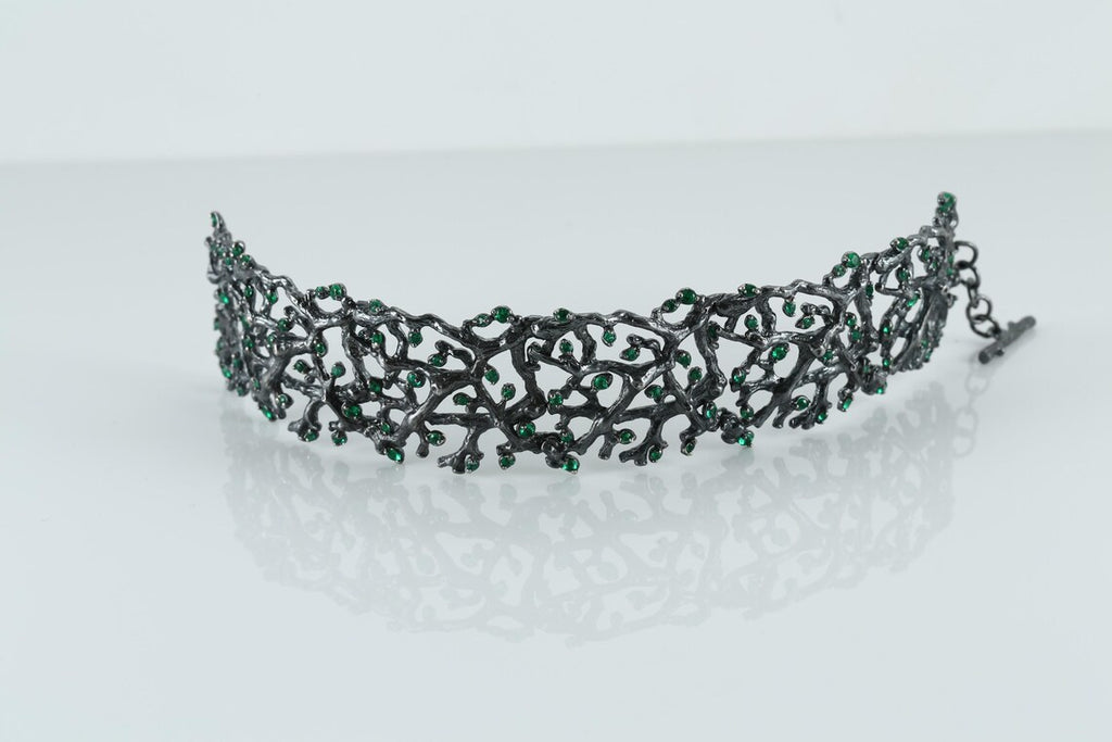 Green crystal silver cuff