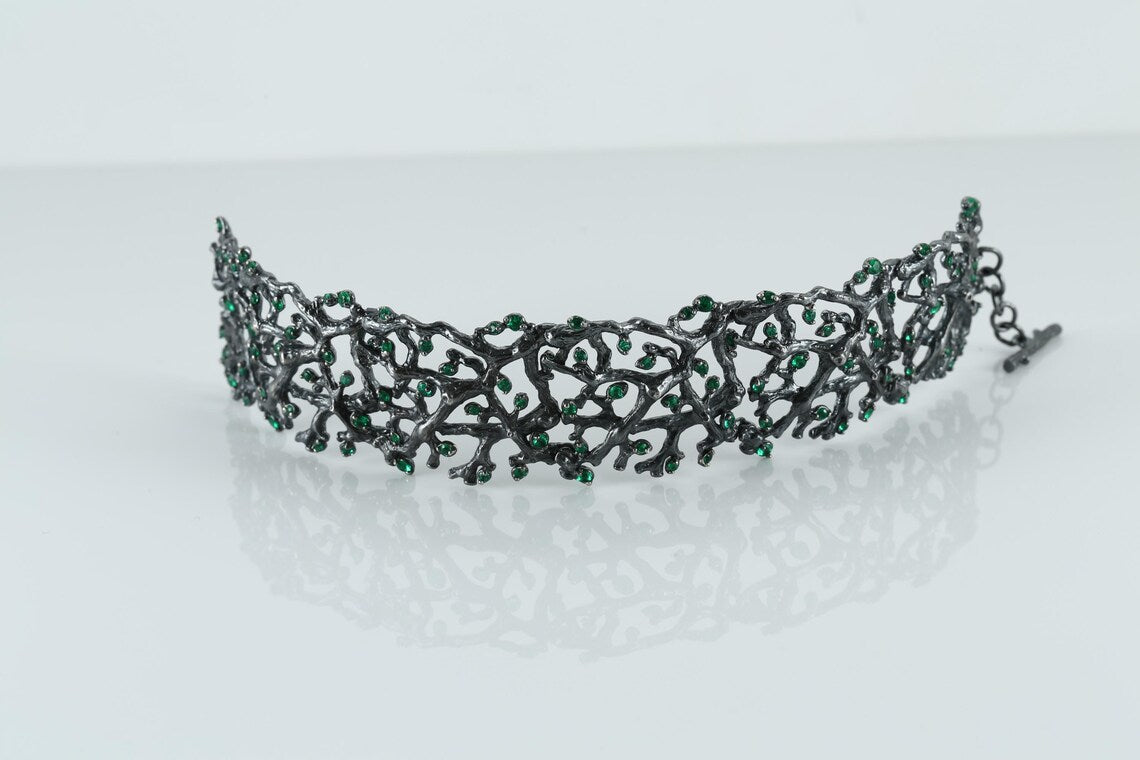 Green crystal silver cuff