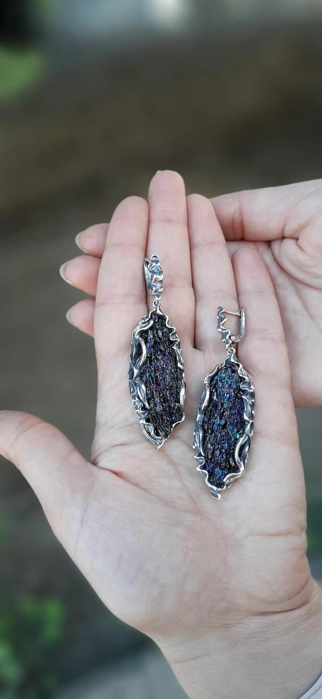 Handcrafted Rainbow Carborundum Crystal Dangle Earrings in Sterling Silver