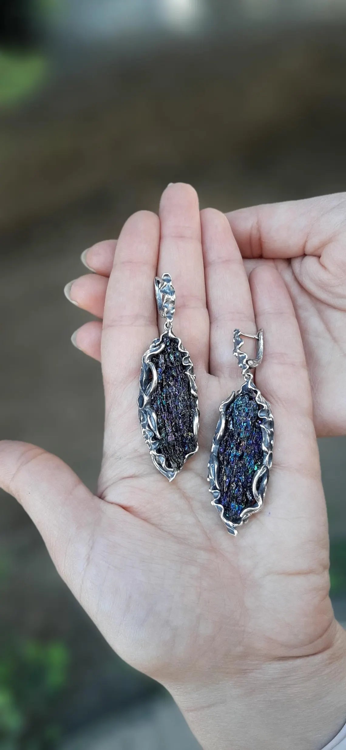 Rainbow Carborundum Silver Earrings product image 4