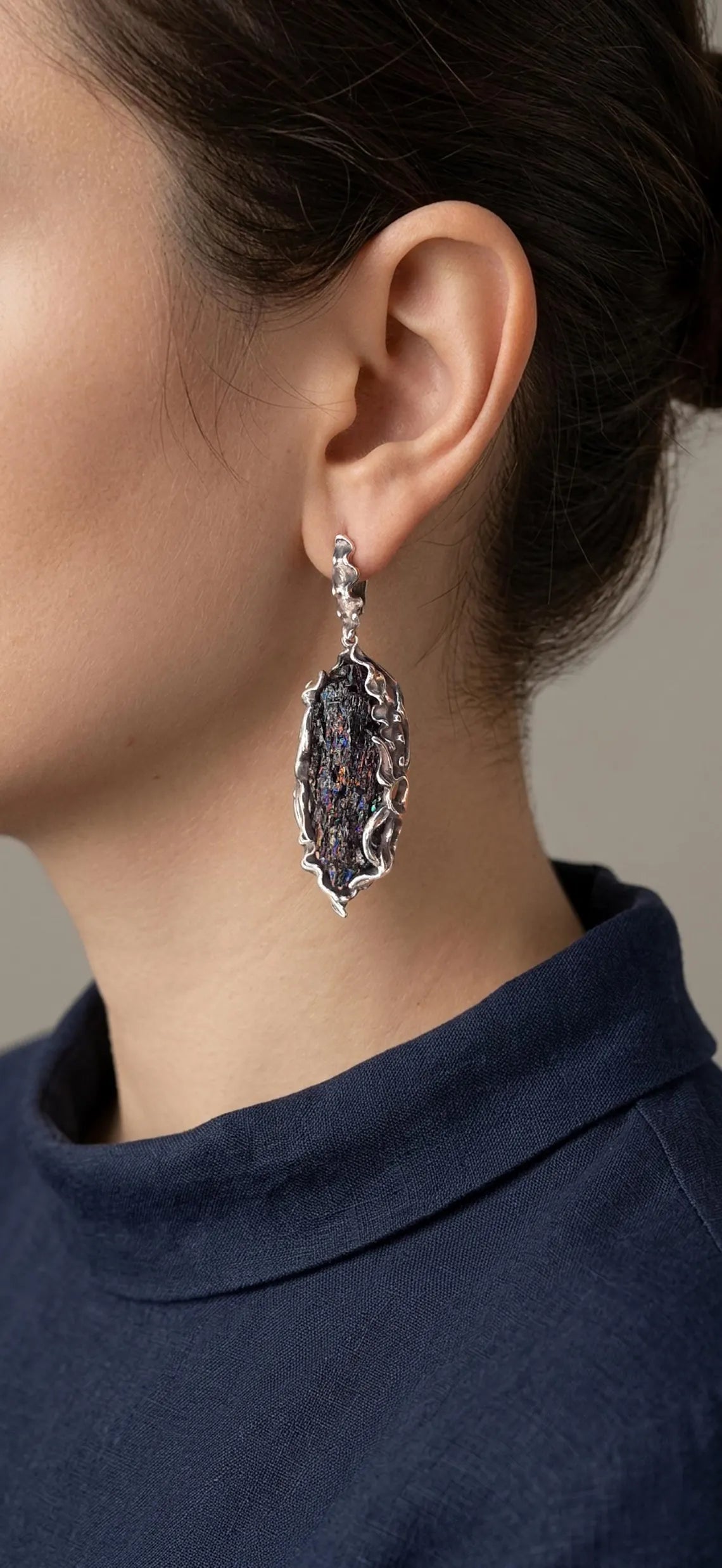 Handcrafted rainbow carborundum crystal dangle earrings in sterling silver