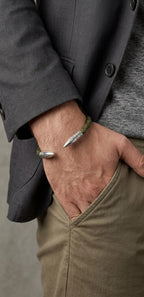 Sterling silver bullet bracelet on leather strap