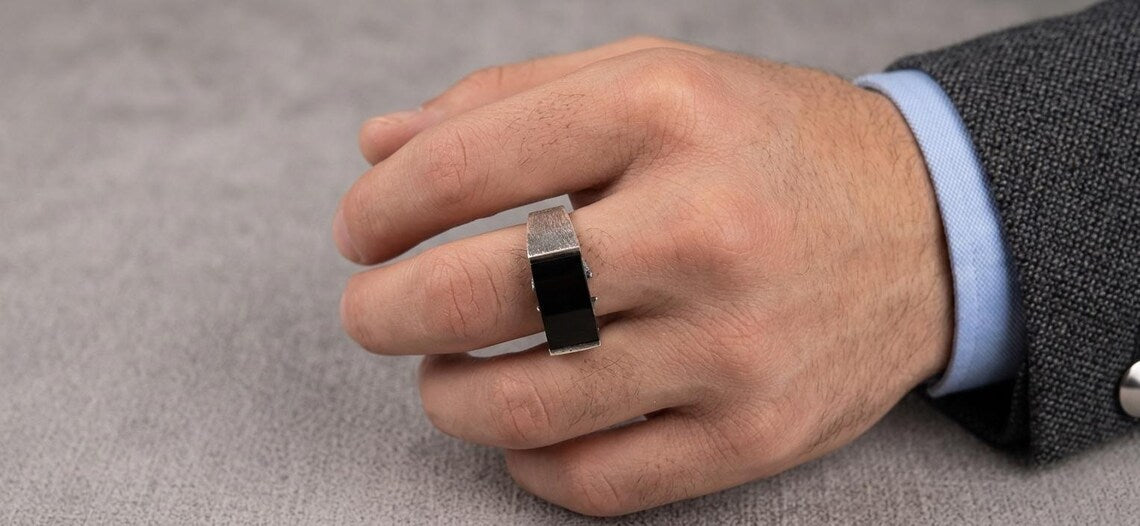 Handmade sterling silver Aries ring with genuine Black Onyx stone
