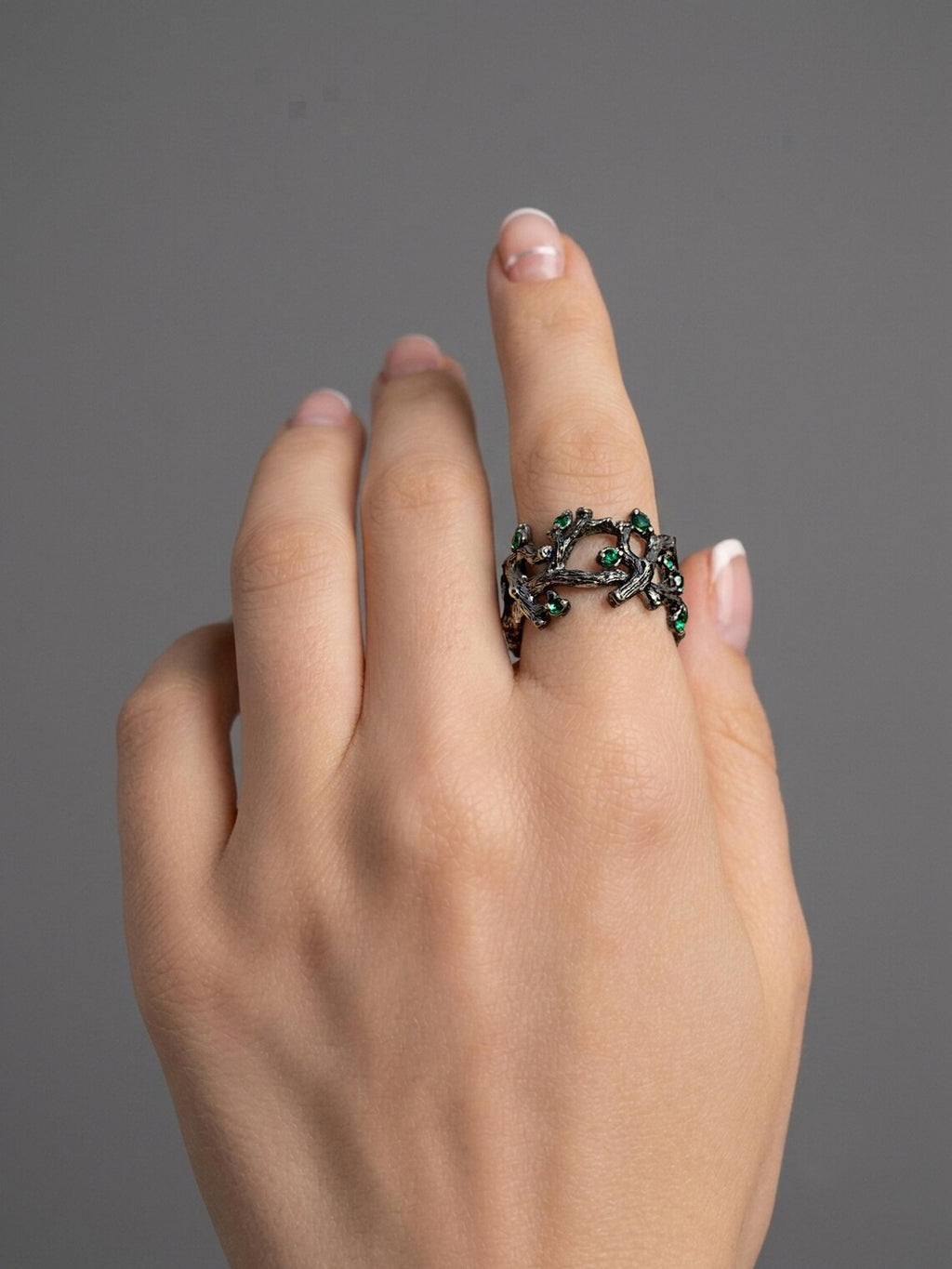 Forest inspired sterling silver artisan jewelry ring