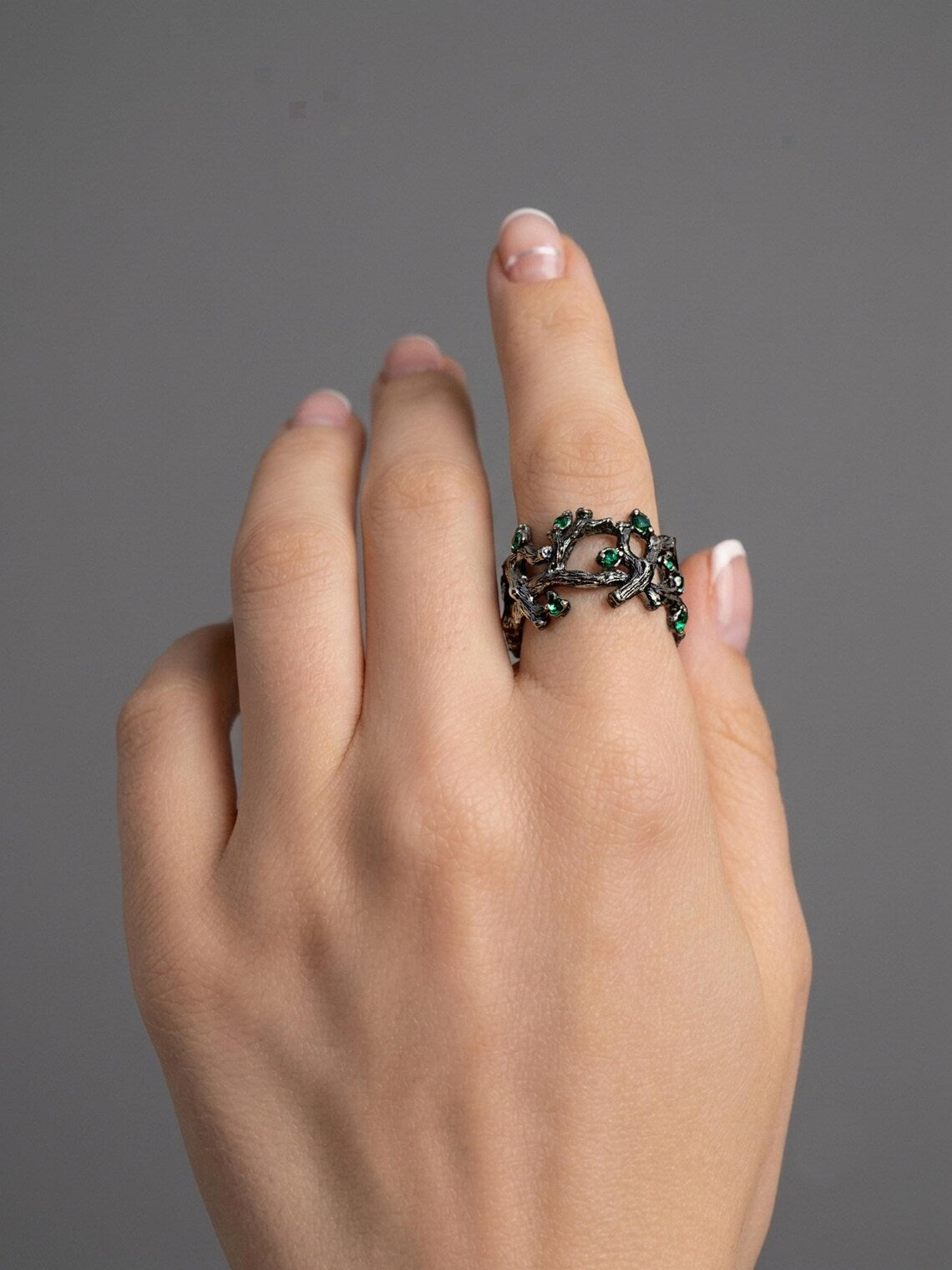 Forest inspired sterling silver artisan jewelry ring