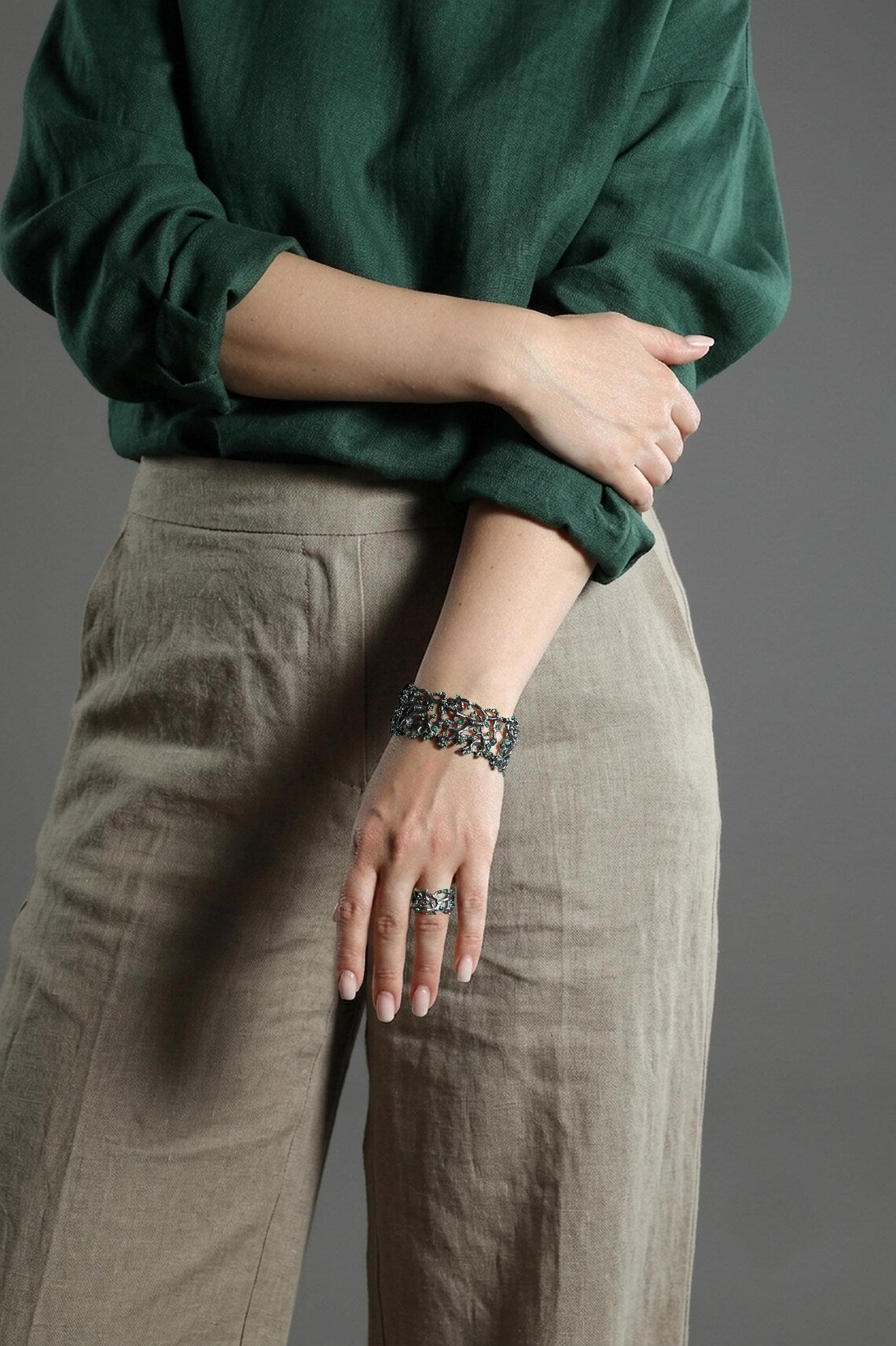 Botanical branch ring handcrafted from solid silver