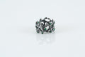 Sterling silver tree branch ring with green gemstones