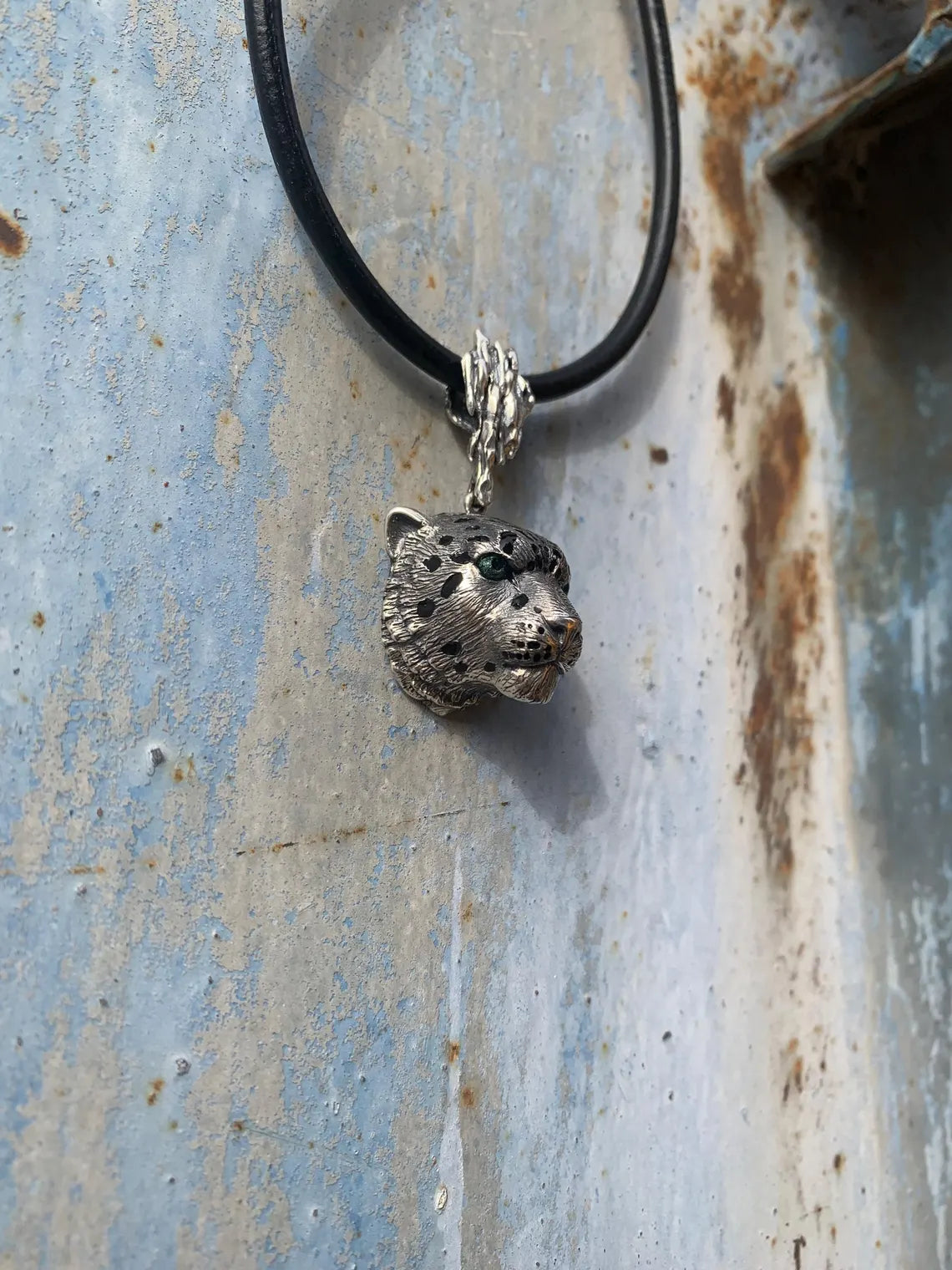 Snow leopard leather cord necklace