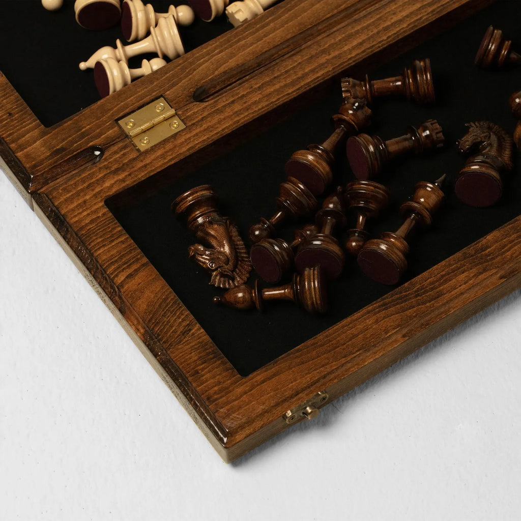 Wooden chessboard surface with natural grain detail