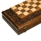 Handmade wooden chess set ready for play