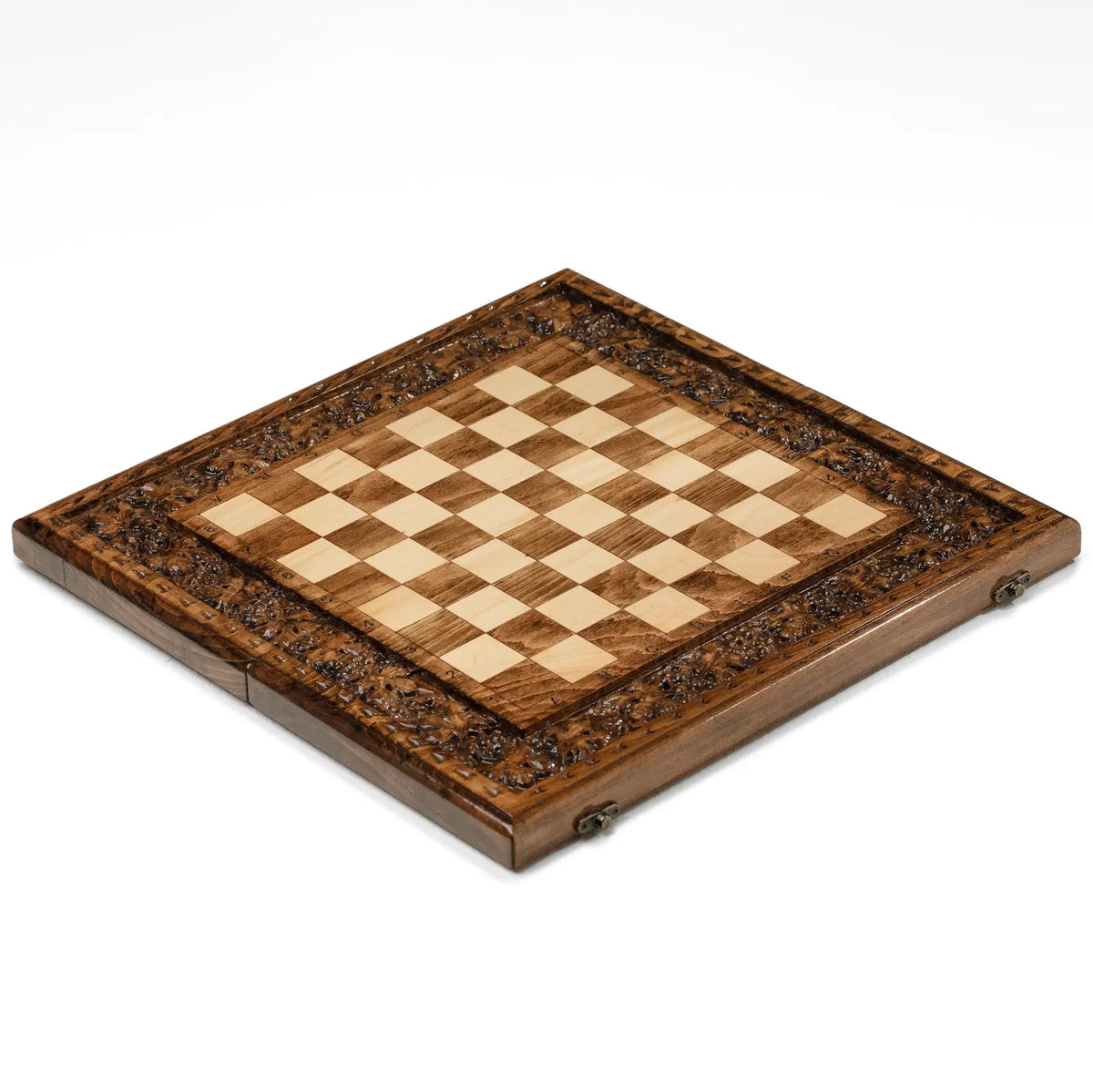 Detail of the grapevine ornament on the wooden chess set