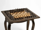 Openwork Tree of Life carving on the wooden chess table