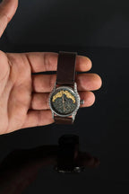 Handmade Aries zodiac sterling silver men's watch with leather strap
