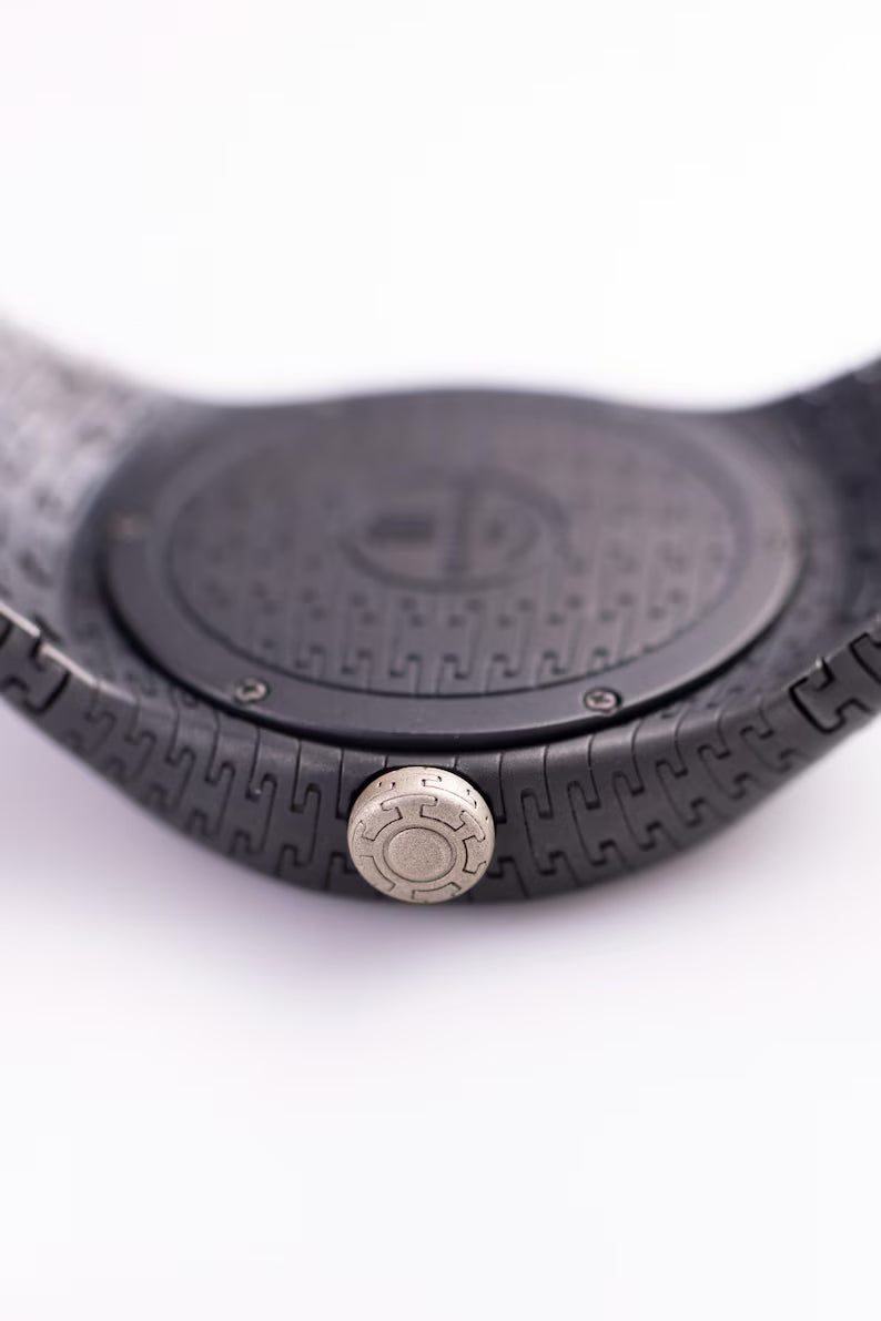 Handcrafted Matte Black 925 Sterling Silver Men's Watch with Textured Strap