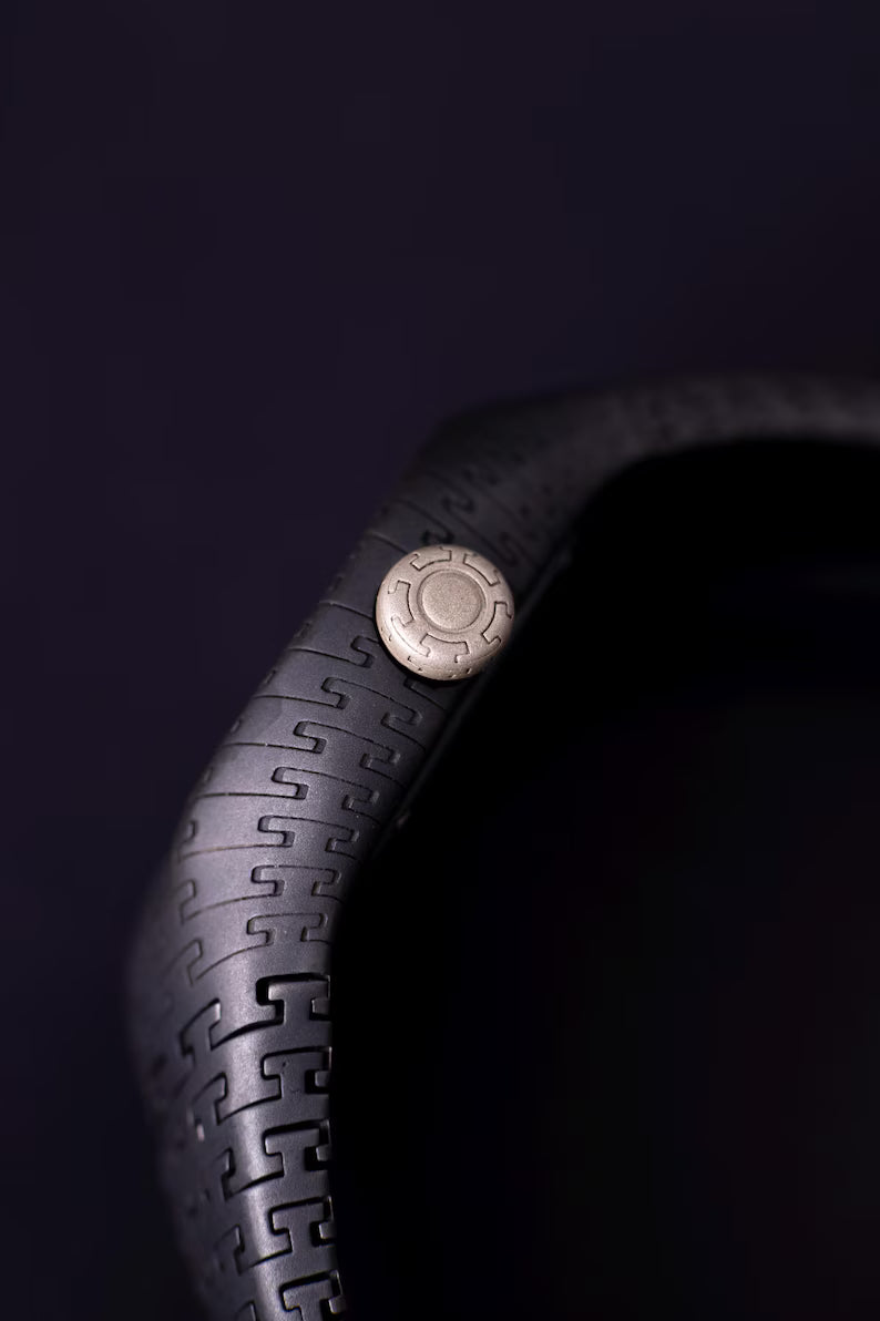 Handcrafted Matte Black 925 Sterling Silver Men's Watch with Textured Strap