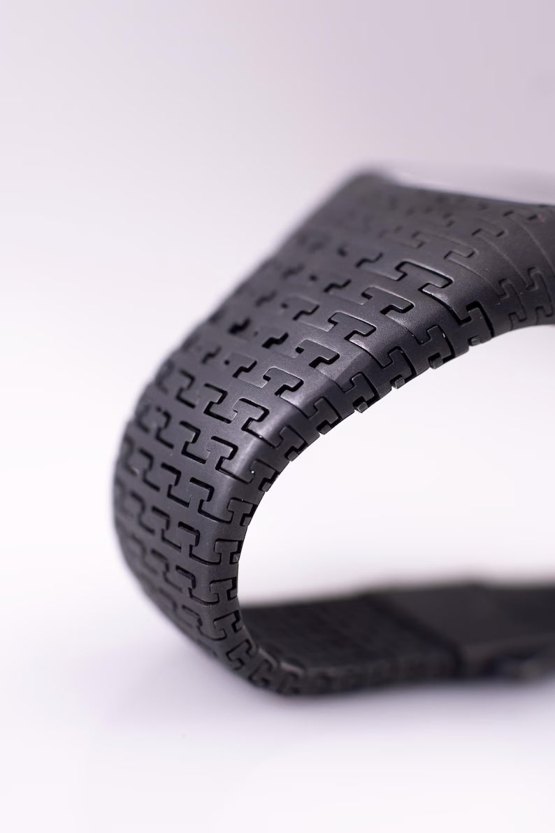 Handcrafted Matte Black 925 Sterling Silver Men's Watch with Textured Strap
