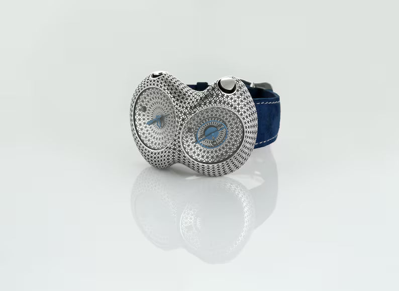 Handcrafted 925 sterling silver guilloché wrist watch with leather strap