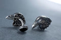 Handmade sterling silver raven head cufflinks