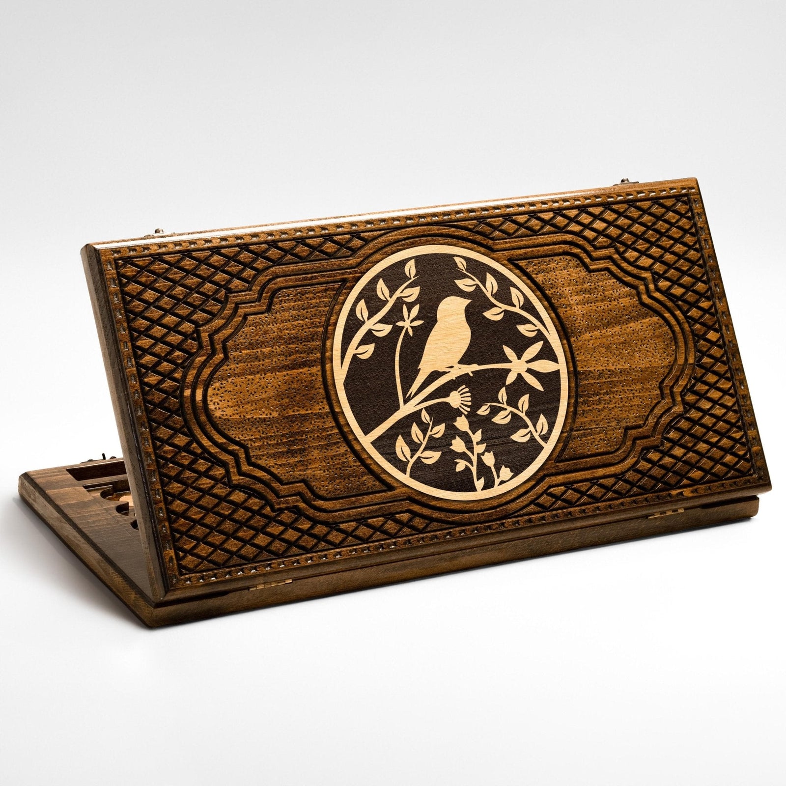 Armenian backgammon set with tree and bird design