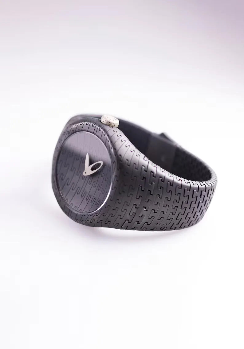 Matte black handcrafted sterling silver men's wrist watch