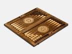 Close-up of the tree carving on the wooden backgammon board