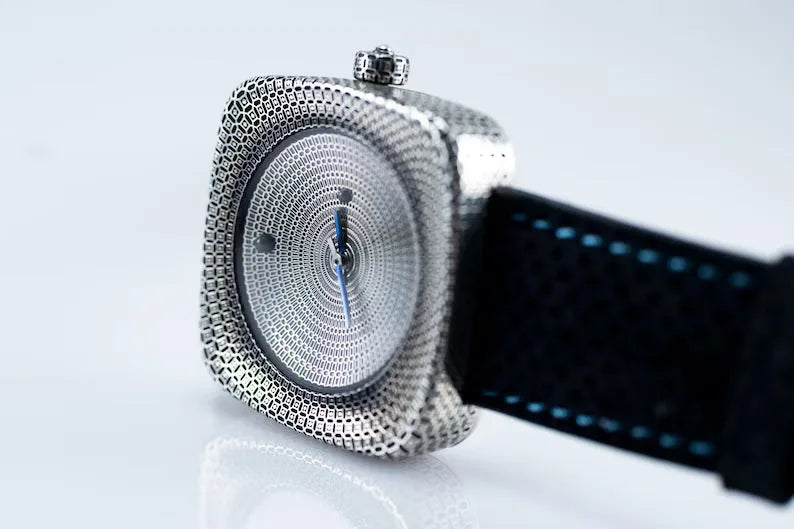 Handmade 925 sterling silver square wrist watch with leather strap