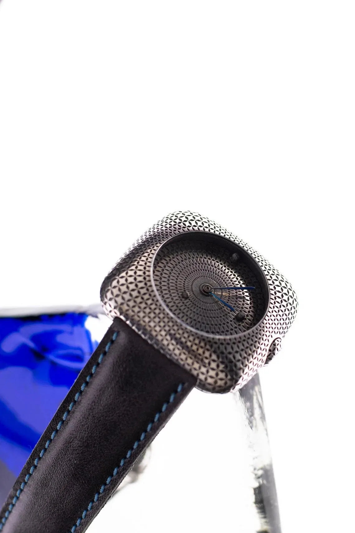 Square Silver Watch with Leather Strap