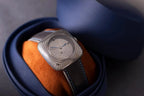 Square Silver Watch with Leather Strap