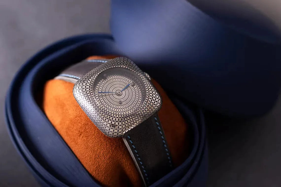 Square Silver Watch with Leather Strap