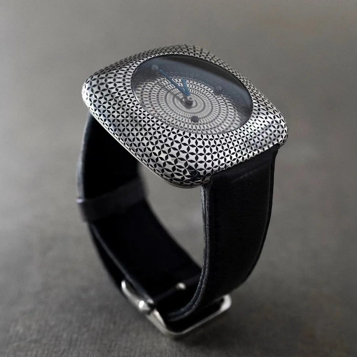 Handmade 925 sterling silver square wrist watch with leather strap