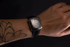 Square Silver Watch with Leather Strap