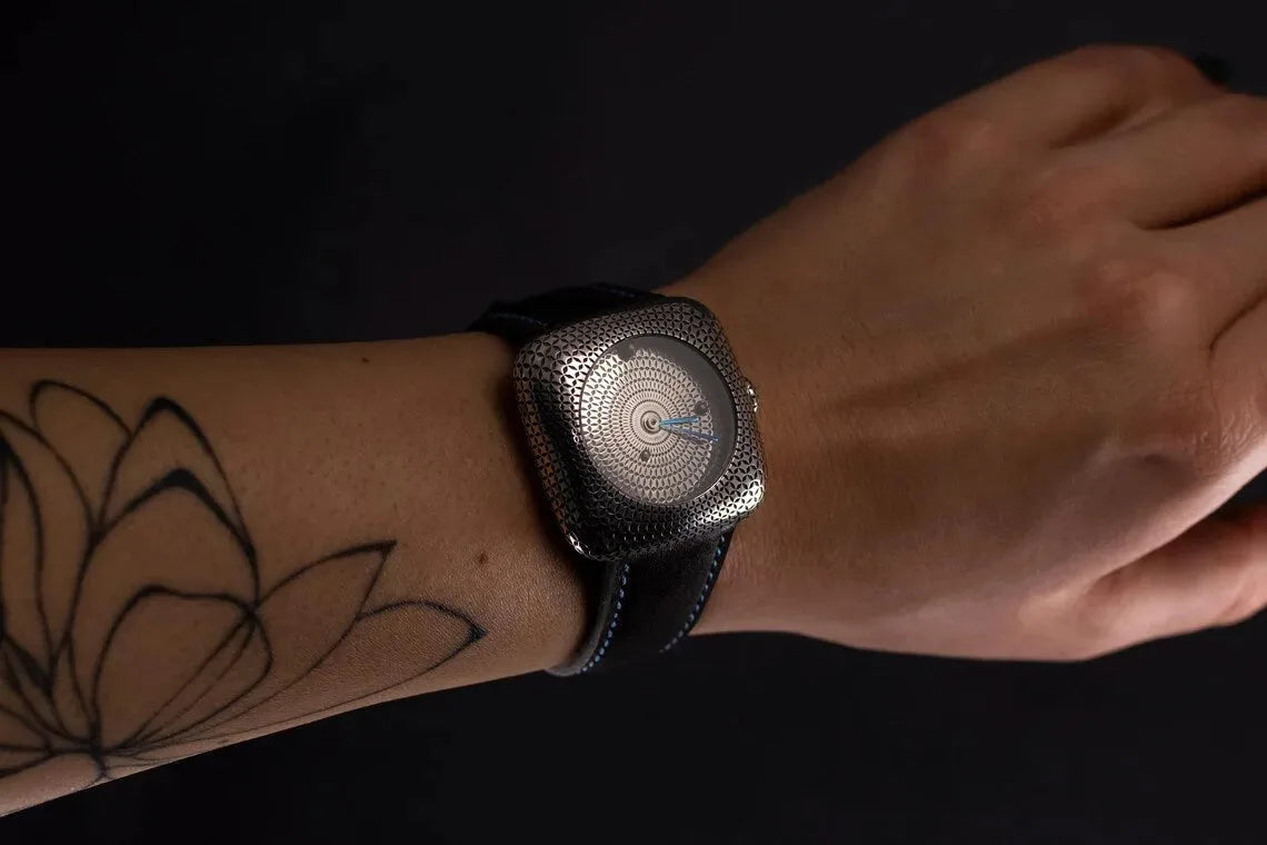 Square Silver Watch with Leather Strap