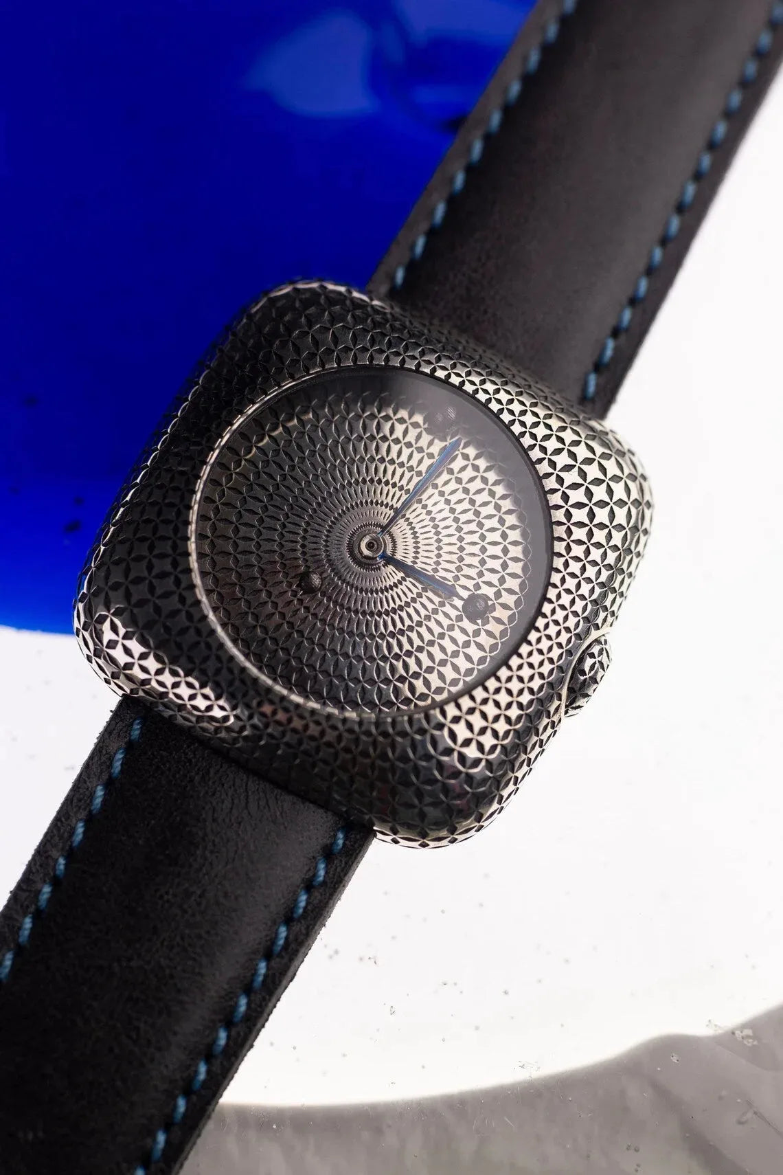 Square Silver Watch with Leather Strap
