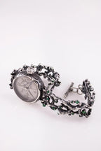 Nature-inspired artisan bracelet watch with oxidized silver finish